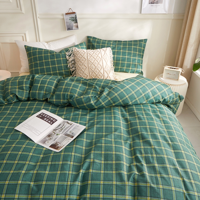 91家纺网 家纺一手货源 找家纺 一米阳光 2020新款格子系列单被套氧气绿