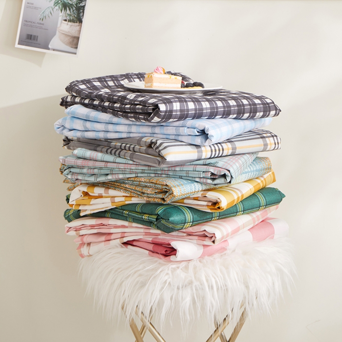 91家纺网 家纺一手货源 找家纺 一米阳光 2020新款格子系列单床单清澈蓝