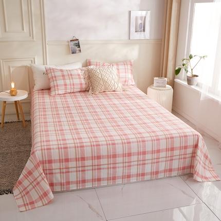 一米阳光 2020新款格子系列单床单草莓粉