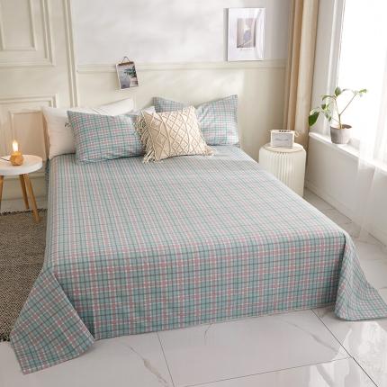 一米阳光 2020新款格子系列单床单抹茶绿