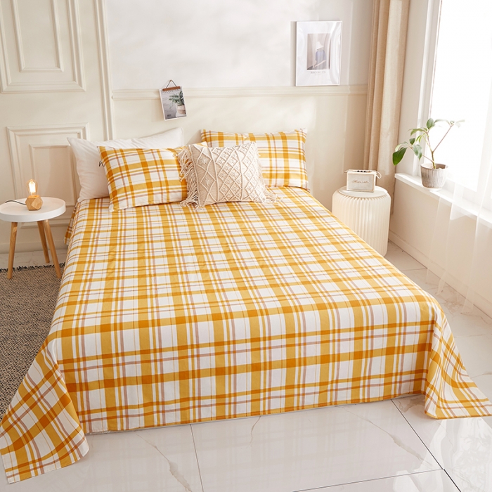 91家纺网 家纺一手货源 找家纺 一米阳光 2020新款格子系列单床单甜橙黄