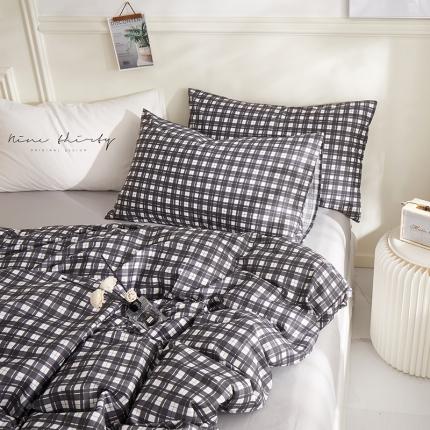 一米阳光2020新款格子系列单枕套48X74cm/对霸气黑