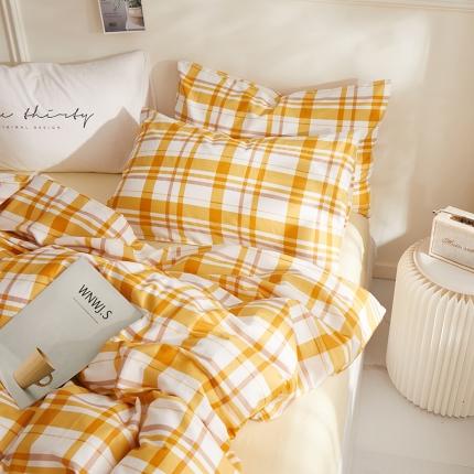一米阳光2020新款格子系列单枕套48X74cm/对甜橙黄