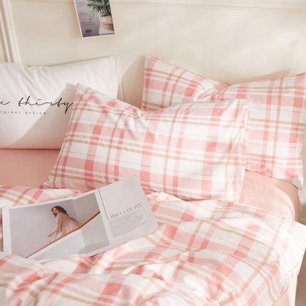 一米阳光2020新款格子系列单枕套48X74cm/对草莓粉