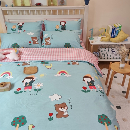 91家纺网 家纺一手货源 找家纺 （总）田野 新款全棉13372萌趣卡通四件套纯棉小清新三件套