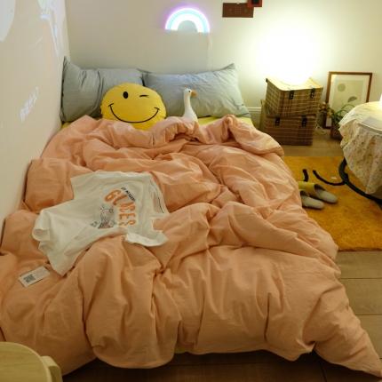 91家纺网 家纺一手货源 找家纺 （总）桃子家居 2020新款ins纯棉撞色马卡龙色织水洗棉四件套