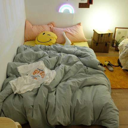 91家纺网 家纺一手货源 找家纺 （总）桃子家居 2020新款ins纯棉撞色马卡龙色织水洗棉四件套