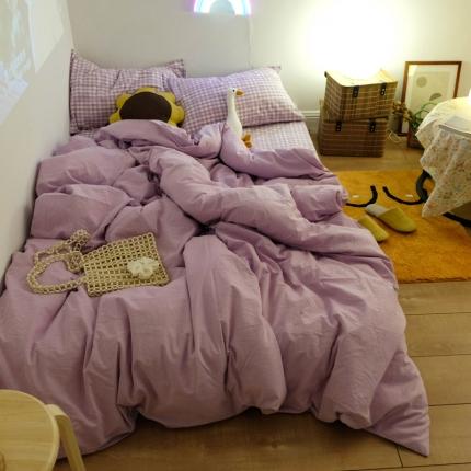 91家纺网 家纺一手货源 找家纺 （总）桃子家居 2020新款ins纯棉撞色马卡龙色织水洗棉四件套