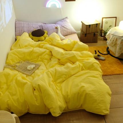 91家纺网 家纺一手货源 找家纺 （总）桃子家居 2020新款ins纯棉撞色马卡龙色织水洗棉四件套