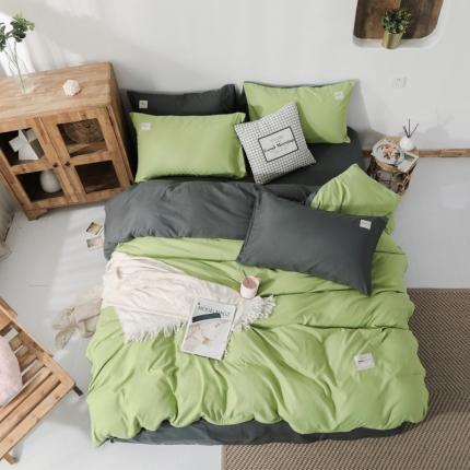 91家纺网 家纺一手货源 找家纺 米粒 2020新款纯色磨毛四件套 豆绿+深灰