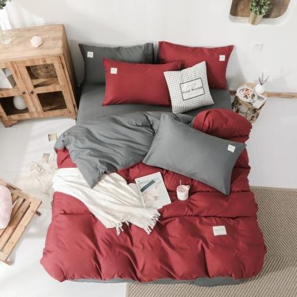 91家纺网 家纺一手货源 找家纺 米粒 2020新款纯色磨毛四件套 枣红+深灰