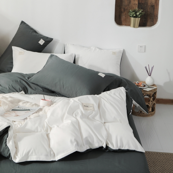 91家纺网 家纺一手货源 找家纺 米粒 2020新款纯色磨毛四件套 白+深灰