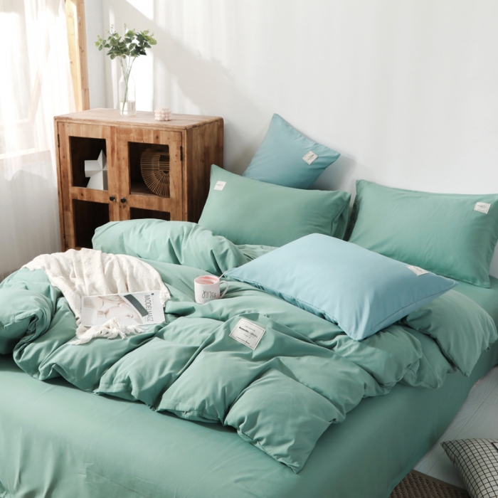 91家纺网 家纺一手货源 找家纺 米粒 2020新款纯色磨毛四件套 薄荷