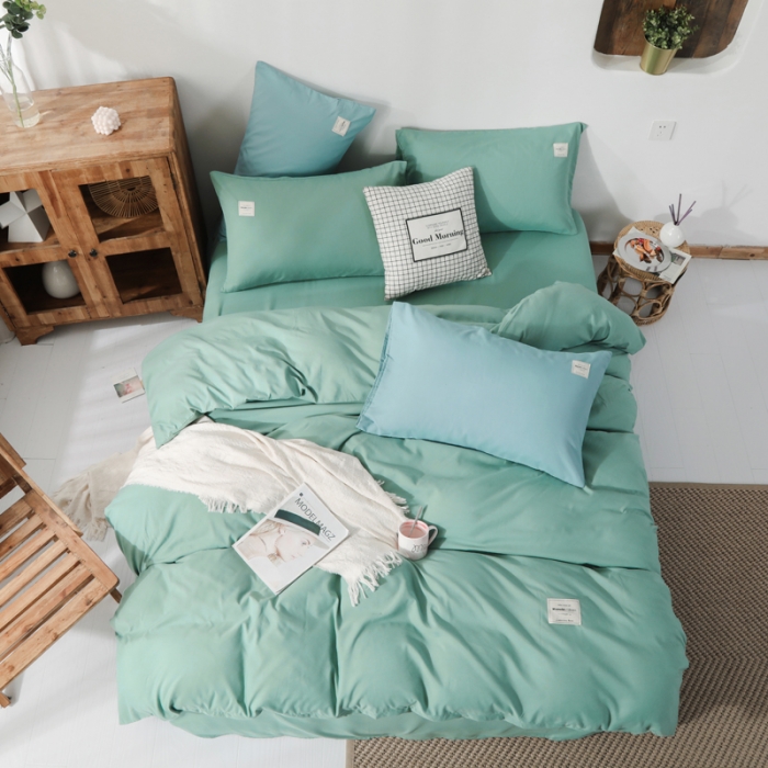 91家纺网 家纺一手货源 找家纺 米粒 2020新款纯色磨毛四件套 薄荷