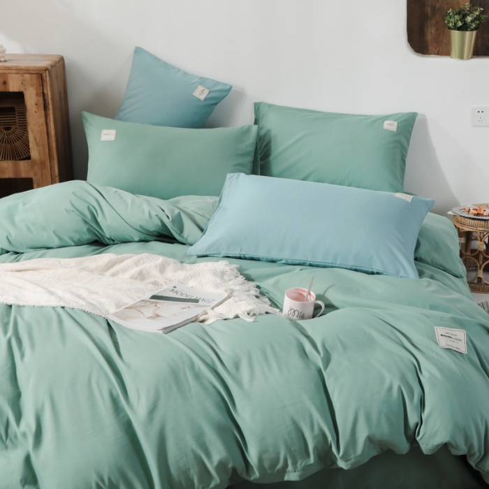 91家纺网 家纺一手货源 找家纺 米粒 2020新款纯色磨毛四件套 薄荷