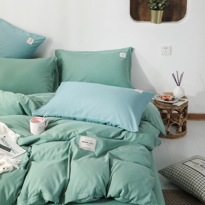 91家纺网 家纺一手货源 找家纺 米粒 2020新款纯色磨毛四件套 薄荷