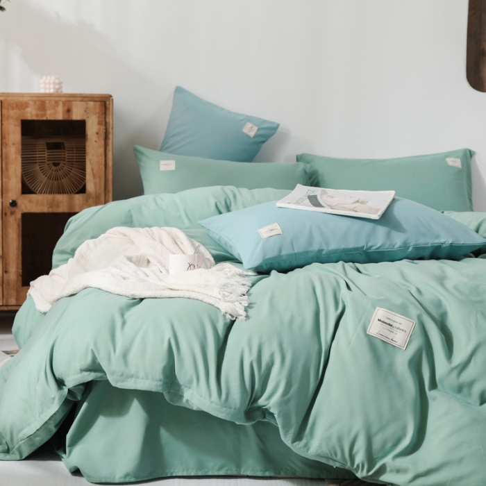 91家纺网 家纺一手货源 找家纺 米粒 2020新款纯色磨毛四件套 薄荷