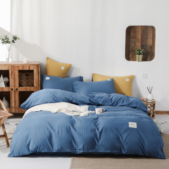 91家纺网 家纺一手货源 找家纺 米粒 2020新款纯色磨毛四件套 宝蓝