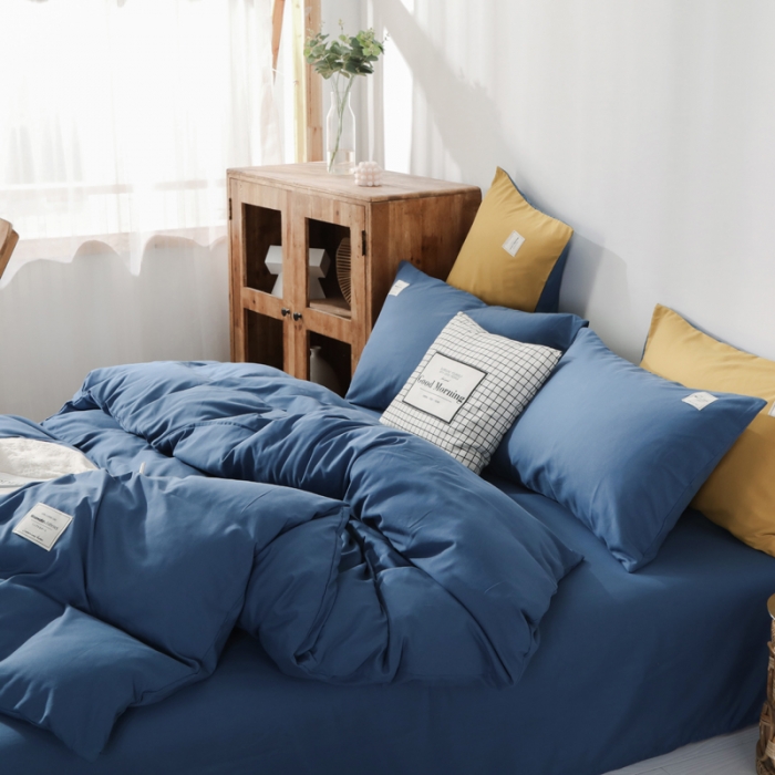 91家纺网 家纺一手货源 找家纺 米粒 2020新款纯色磨毛四件套 宝蓝