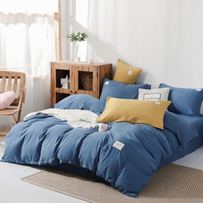 91家纺网 家纺一手货源 找家纺 米粒 2020新款纯色磨毛四件套 宝蓝