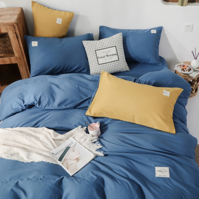 91家纺网 家纺一手货源 找家纺 米粒 2020新款纯色磨毛四件套 宝蓝