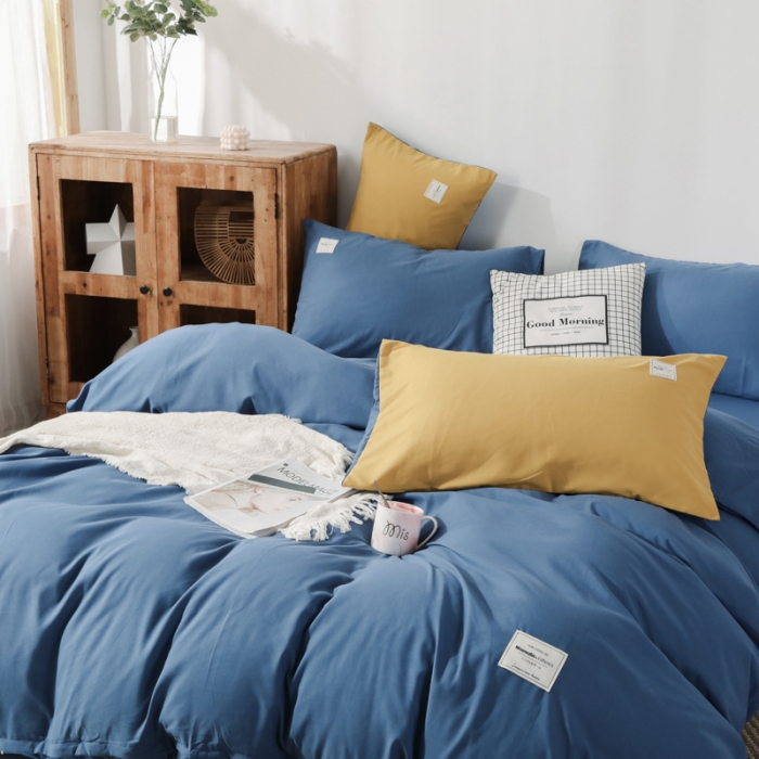 91家纺网 家纺一手货源 找家纺 米粒 2020新款纯色磨毛四件套 宝蓝