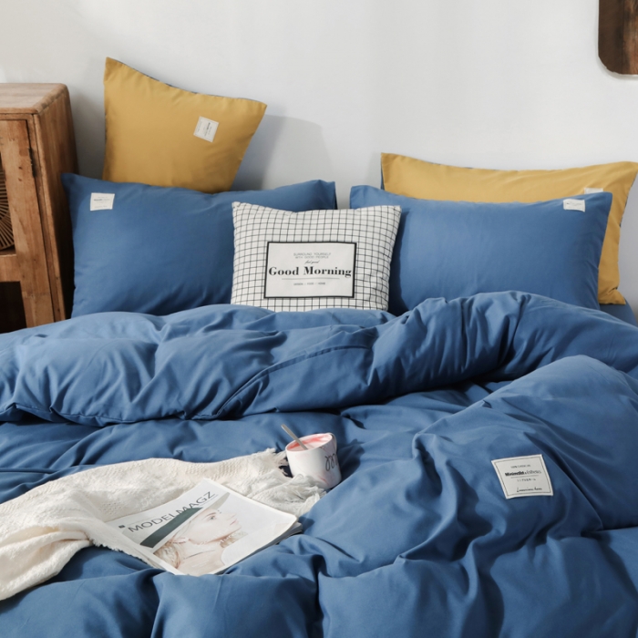 91家纺网 家纺一手货源 找家纺 米粒 2020新款纯色磨毛四件套 宝蓝