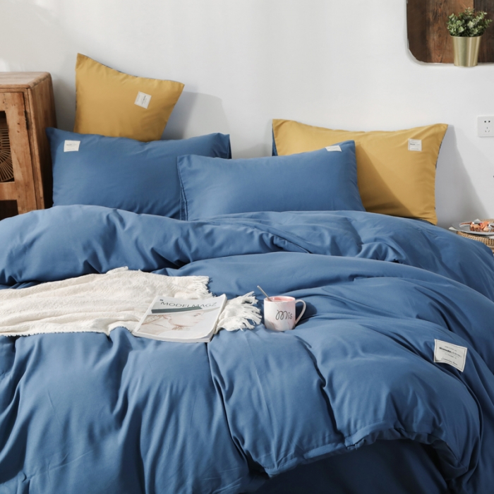 91家纺网 家纺一手货源 找家纺 米粒 2020新款纯色磨毛四件套 宝蓝