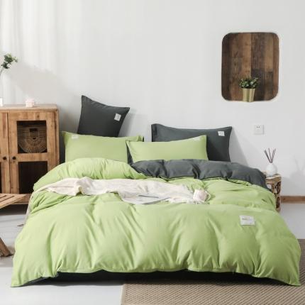 米粒 2020新款纯色磨毛四件套 豆绿+深灰