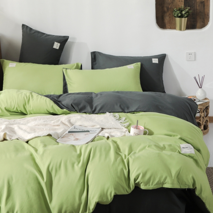 91家纺网 家纺一手货源 找家纺 米粒 2020新款纯色磨毛四件套 豆绿+深灰