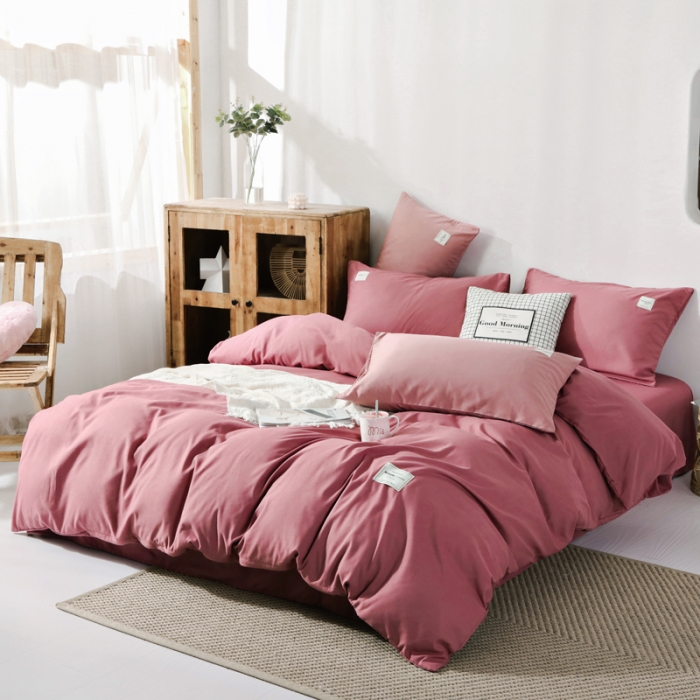 91家纺网 家纺一手货源 找家纺 米粒 2020新款纯色磨毛四件套 豆沙