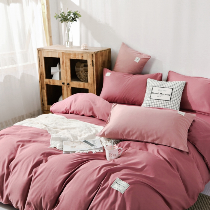 91家纺网 家纺一手货源 找家纺 米粒 2020新款纯色磨毛四件套 豆沙