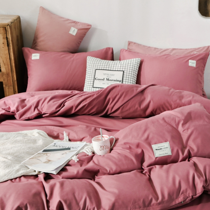 91家纺网 家纺一手货源 找家纺 米粒 2020新款纯色磨毛四件套 豆沙