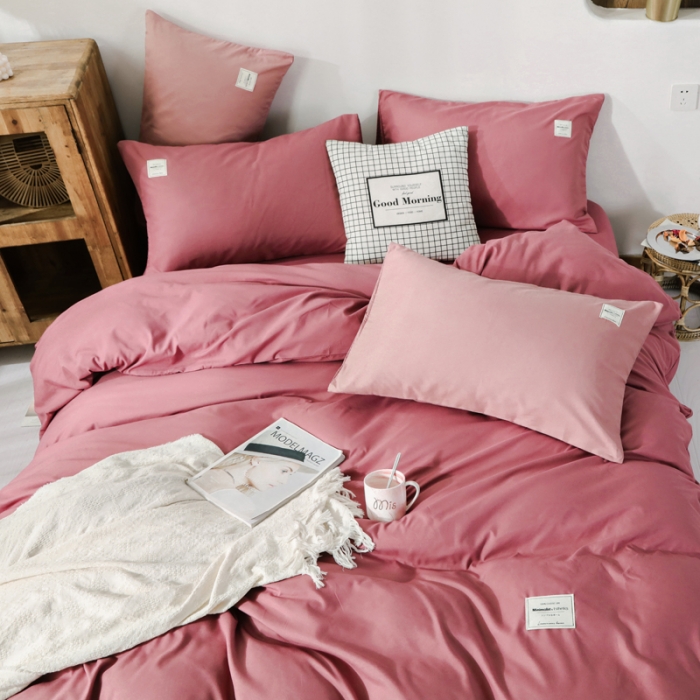 91家纺网 家纺一手货源 找家纺 米粒 2020新款纯色磨毛四件套 豆沙