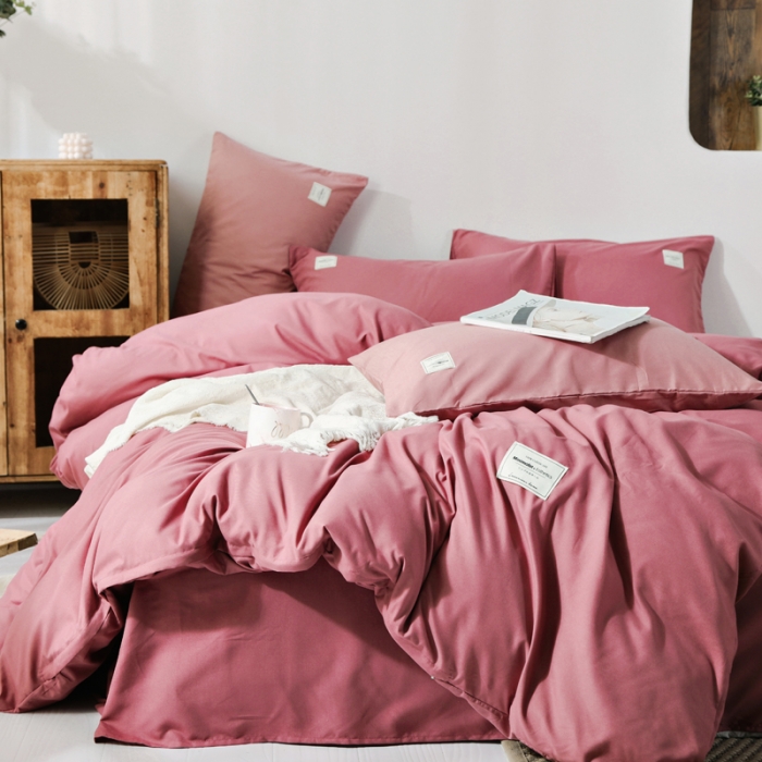 91家纺网 家纺一手货源 找家纺 米粒 2020新款纯色磨毛四件套 豆沙