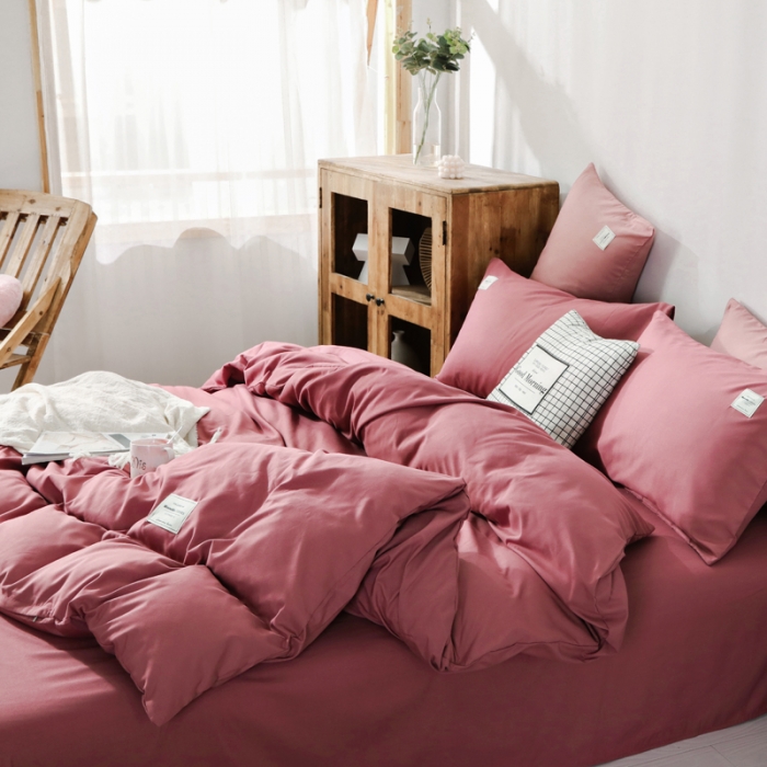 91家纺网 家纺一手货源 找家纺 米粒 2020新款纯色磨毛四件套 豆沙