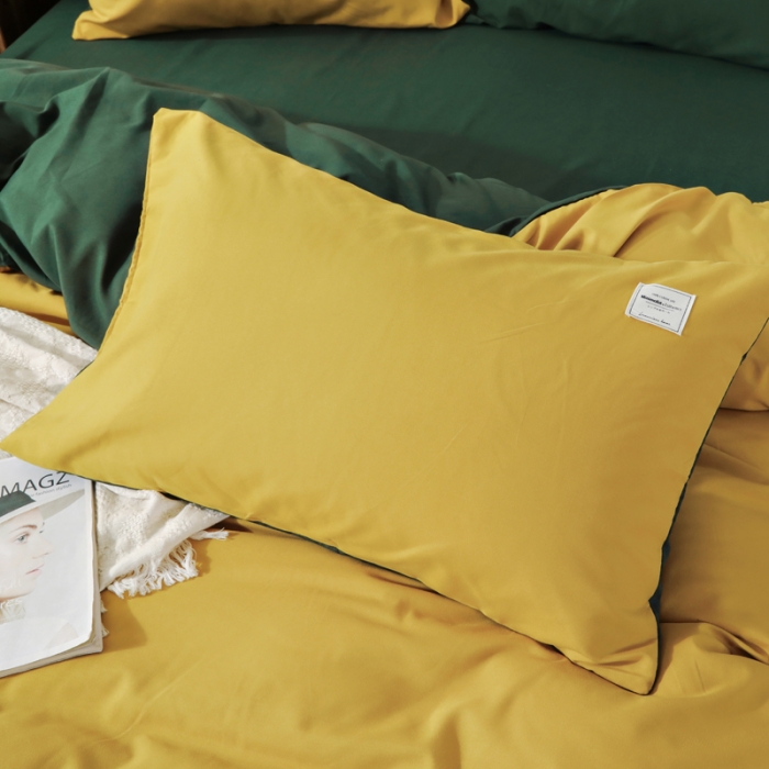 91家纺网 家纺一手货源 找家纺 米粒 2020新款纯色磨毛四件套 姜黄+墨绿