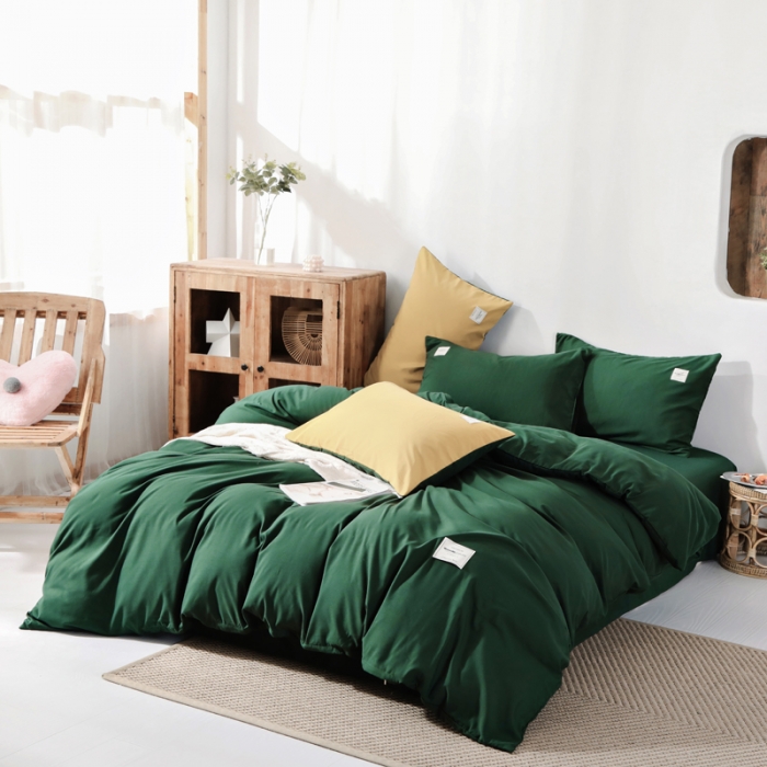 91家纺网 家纺一手货源 找家纺 米粒 2020新款纯色磨毛四件套 墨绿