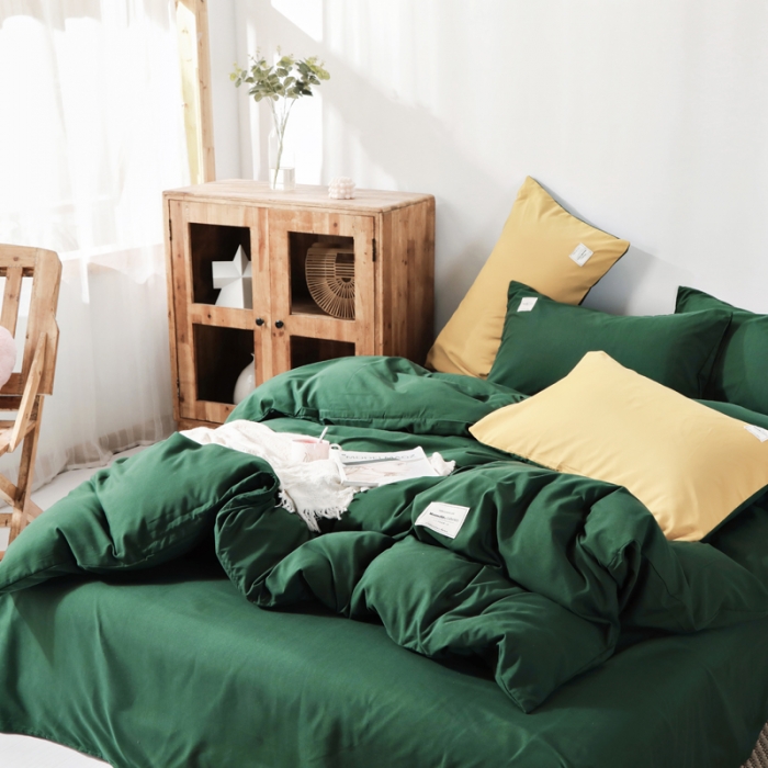 91家纺网 家纺一手货源 找家纺 米粒 2020新款纯色磨毛四件套 墨绿