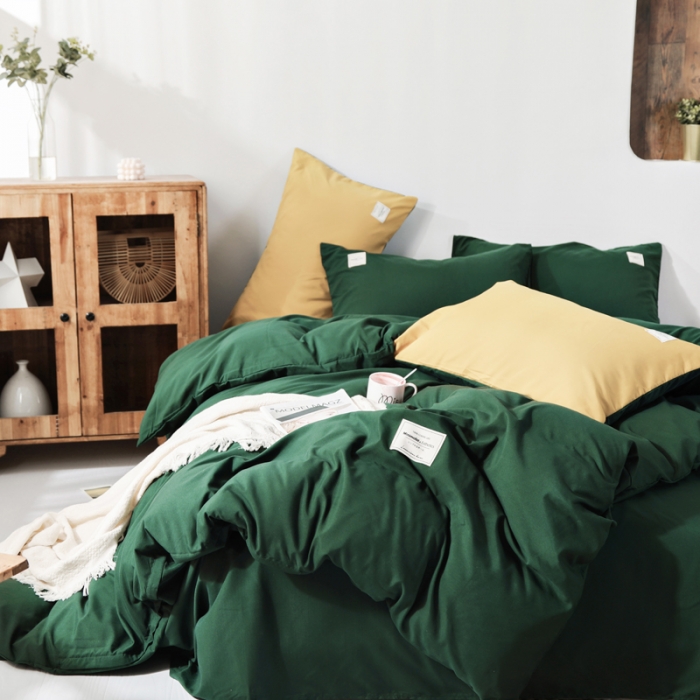 91家纺网 家纺一手货源 找家纺 米粒 2020新款纯色磨毛四件套 墨绿