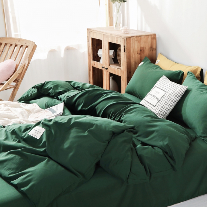 91家纺网 家纺一手货源 找家纺 米粒 2020新款纯色磨毛四件套 墨绿