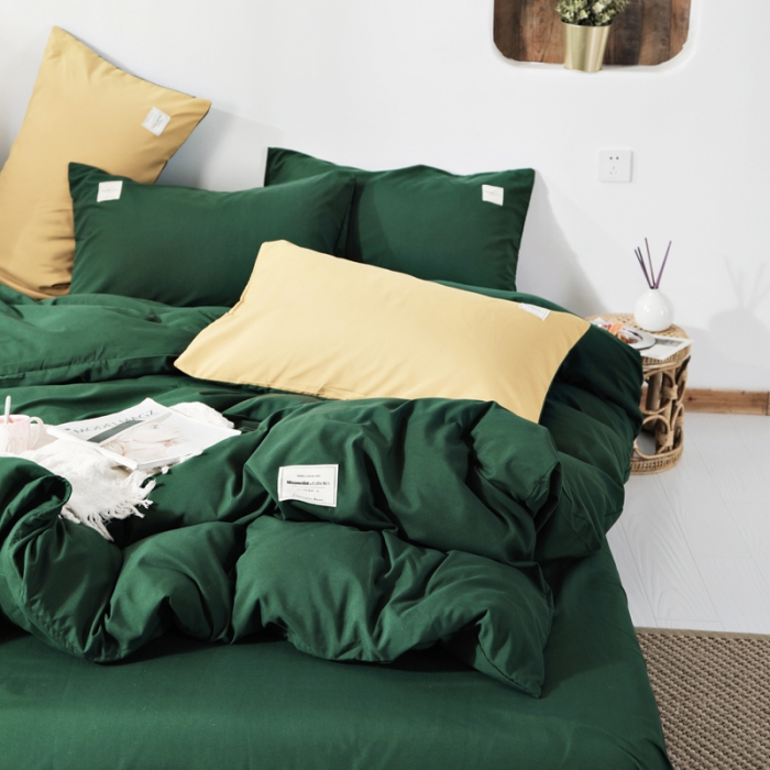 91家纺网 家纺一手货源 找家纺 米粒 2020新款纯色磨毛四件套 墨绿