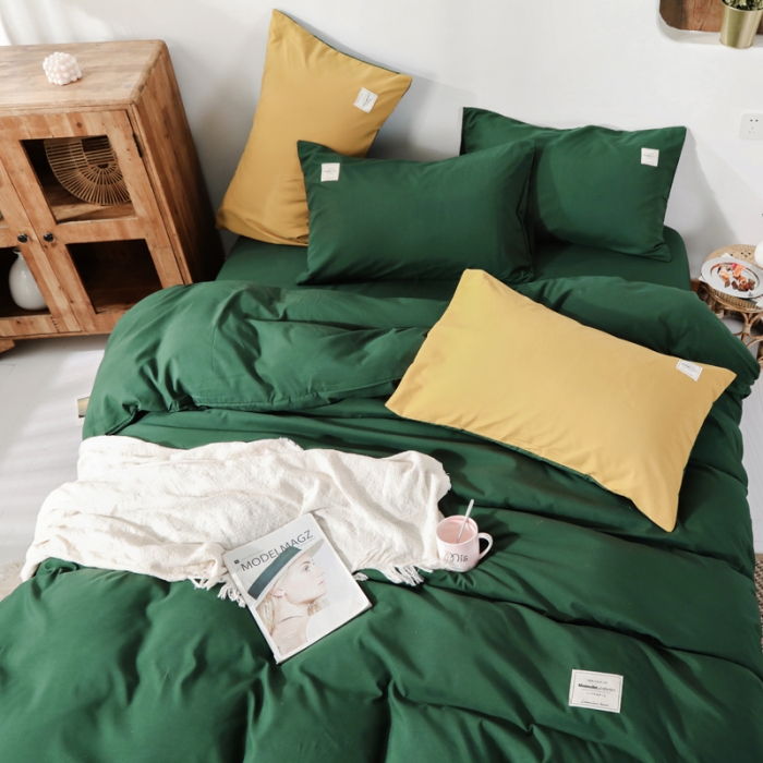 91家纺网 家纺一手货源 找家纺 米粒 2020新款纯色磨毛四件套 墨绿