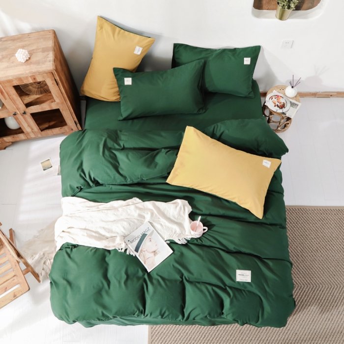 91家纺网 家纺一手货源 找家纺 米粒 2020新款纯色磨毛四件套 墨绿