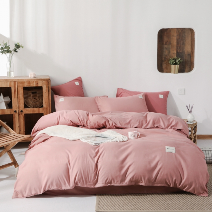 91家纺网 家纺一手货源 找家纺 米粒 2020新款纯色磨毛四件套 藕粉