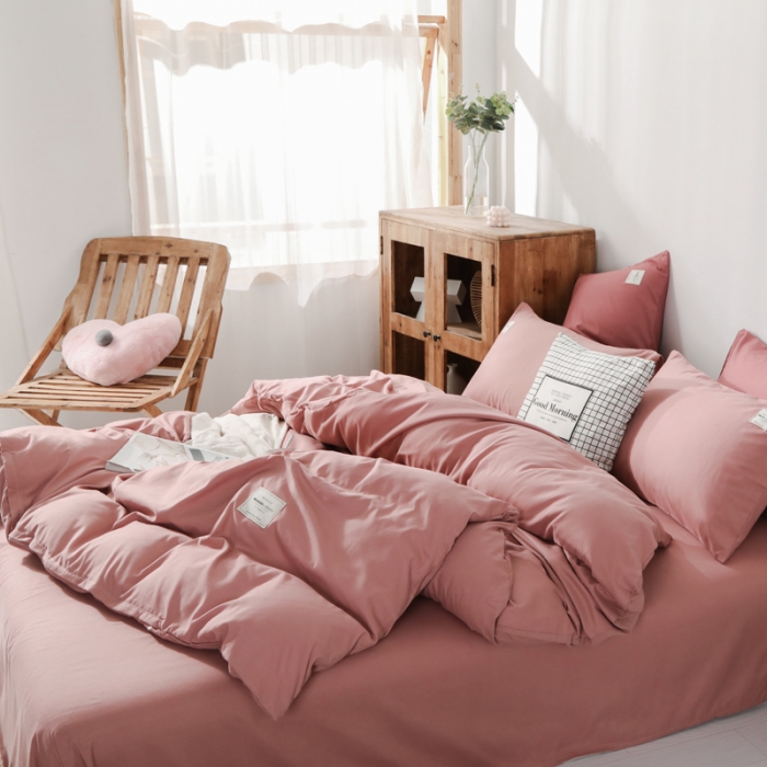 91家纺网 家纺一手货源 找家纺 米粒 2020新款纯色磨毛四件套 藕粉