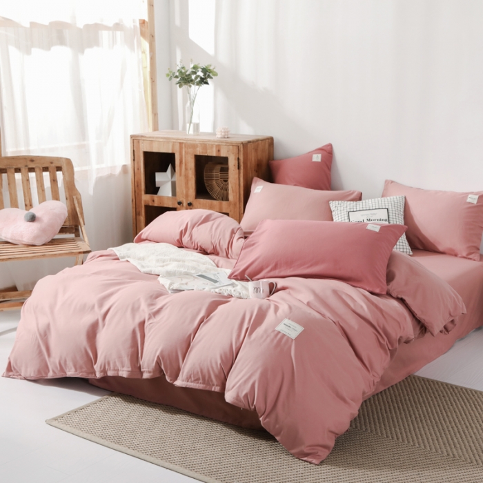 91家纺网 家纺一手货源 找家纺 米粒 2020新款纯色磨毛四件套 藕粉