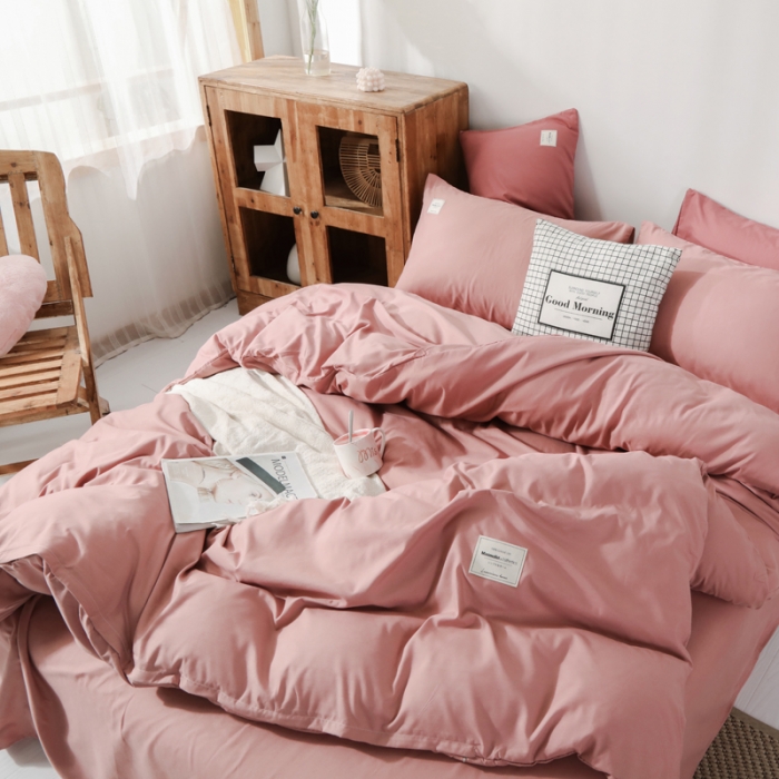 91家纺网 家纺一手货源 找家纺 米粒 2020新款纯色磨毛四件套 藕粉