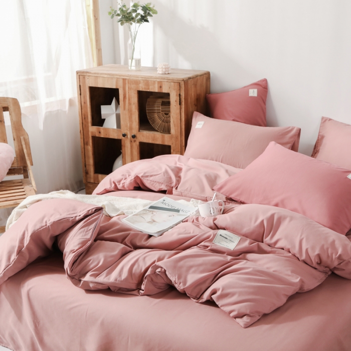 91家纺网 家纺一手货源 找家纺 米粒 2020新款纯色磨毛四件套 藕粉