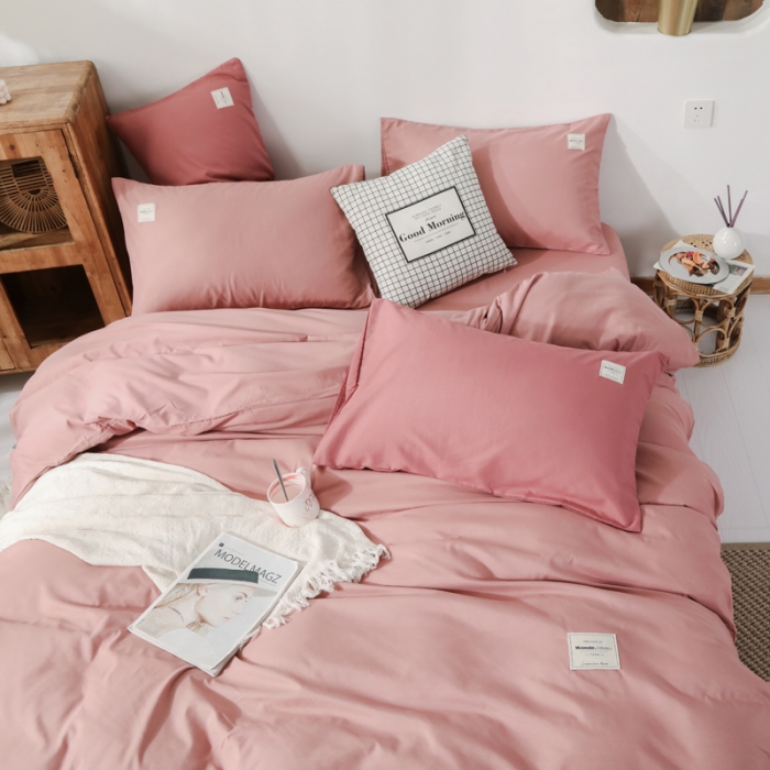 91家纺网 家纺一手货源 找家纺 米粒 2020新款纯色磨毛四件套 藕粉